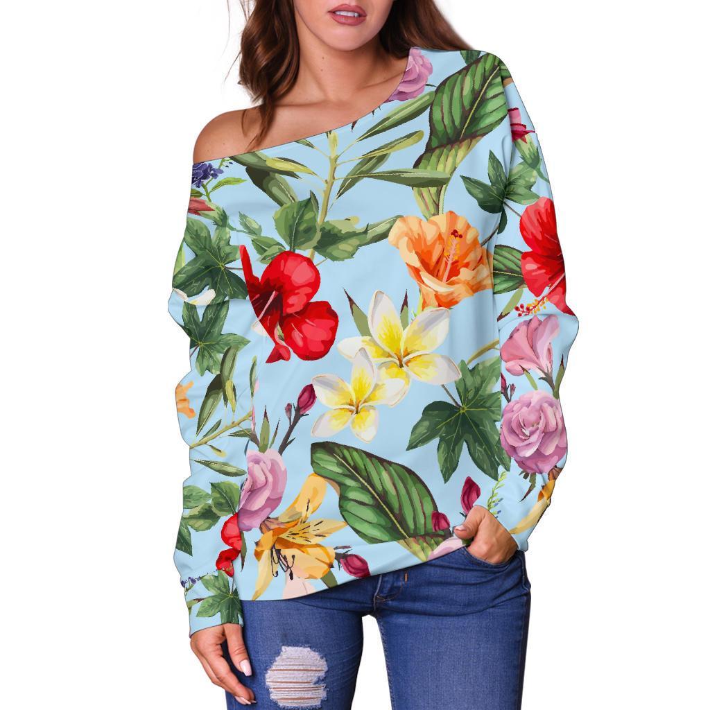 Hibiscus Flower Floral Pattern Print Off Shoulder Sweatshirt GearFrost