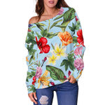 Hibiscus Flower Floral Pattern Print Off Shoulder Sweatshirt GearFrost