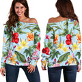Hibiscus Flower Floral Pattern Print Off The Shoulder Sweatshirt
