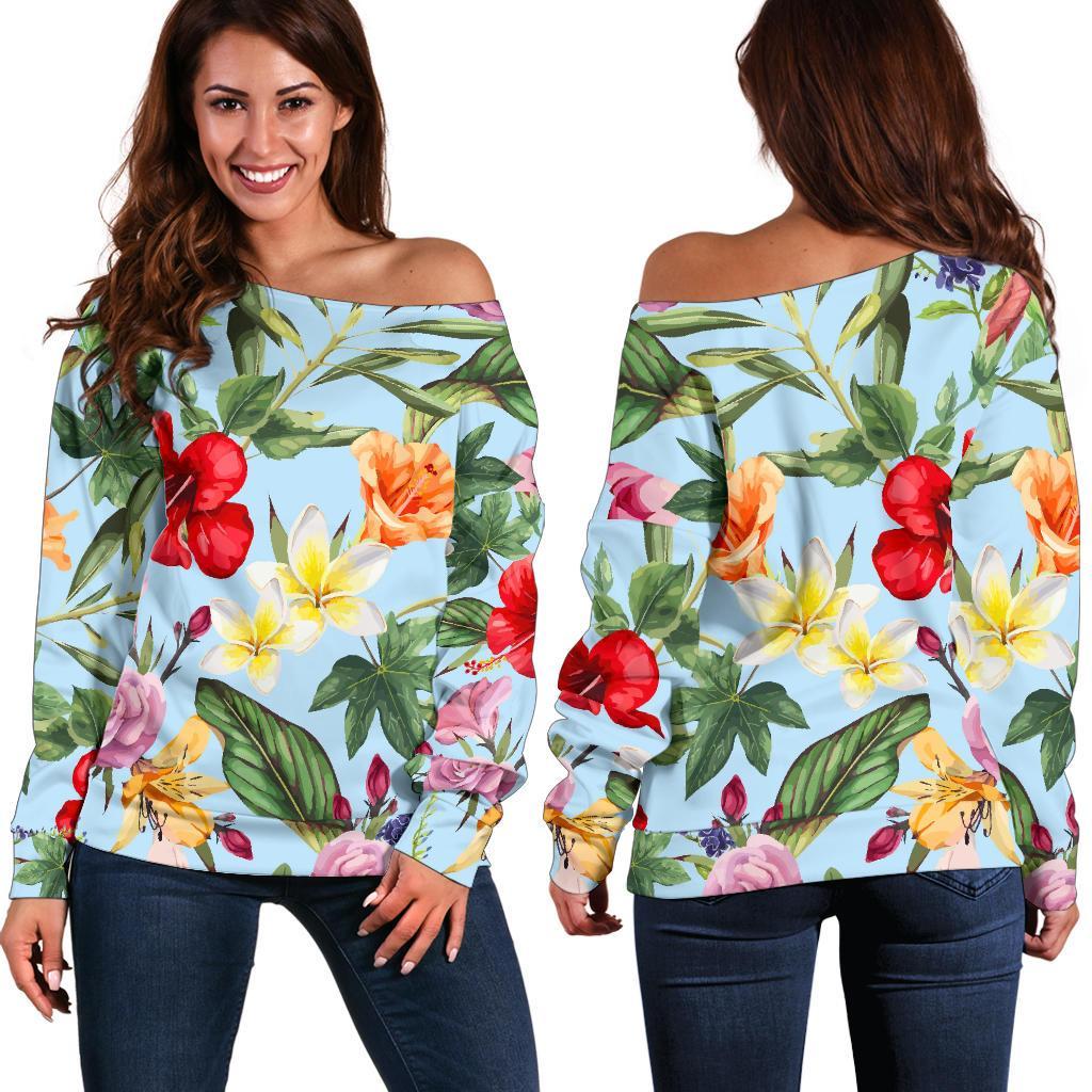 Hibiscus Flower Floral Pattern Print Off Shoulder Sweatshirt GearFrost