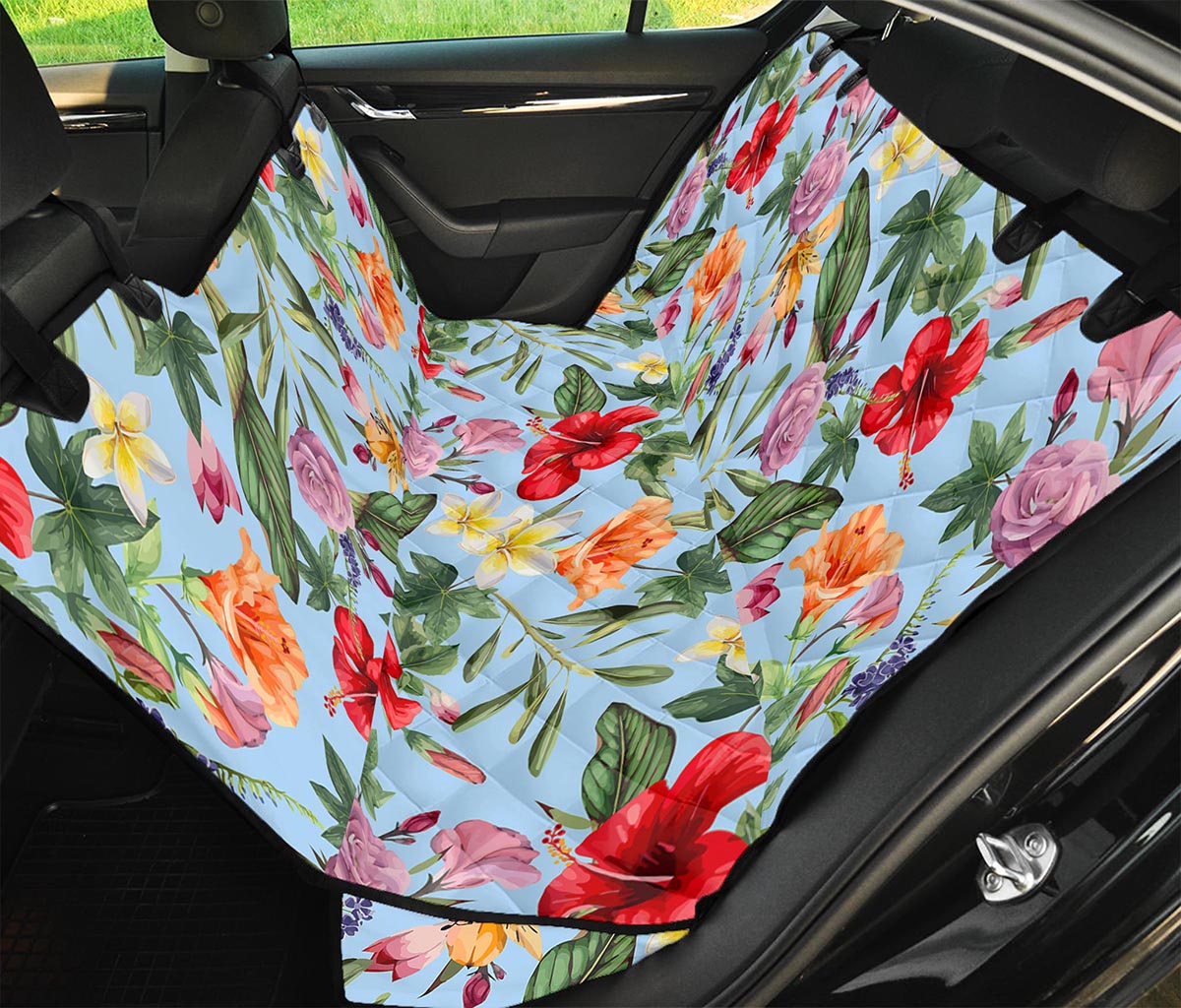 Hibiscus Flower Floral Pattern Print Pet Car Back Seat Cover