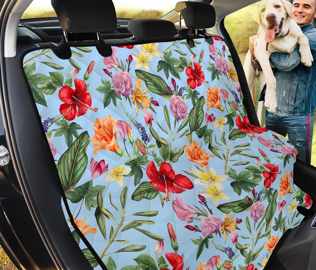 Hibiscus Flower Floral Pattern Print Pet Car Back Seat Cover