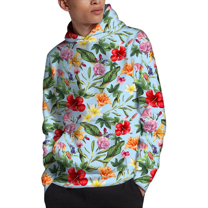 Hibiscus Flower Floral Pattern Print Pullover Hoodie