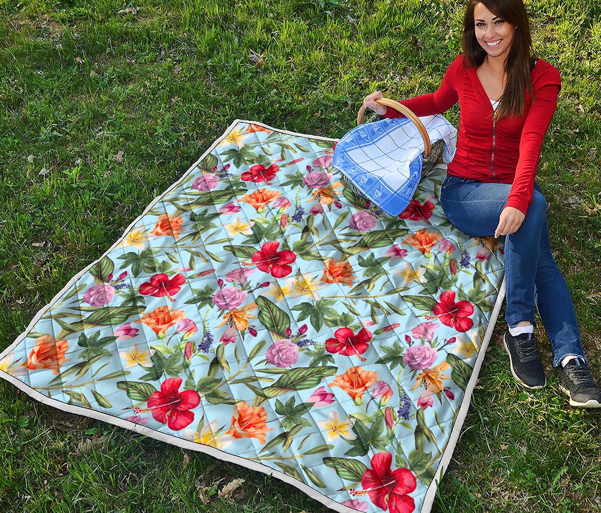 Hibiscus Flower Floral Pattern Print Quilt