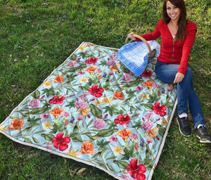 Hibiscus Flower Floral Pattern Print Quilt