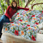 Hibiscus Flower Floral Pattern Print Quilt