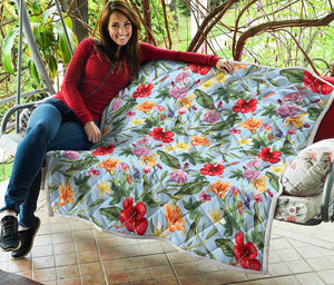 Hibiscus Flower Floral Pattern Print Quilt