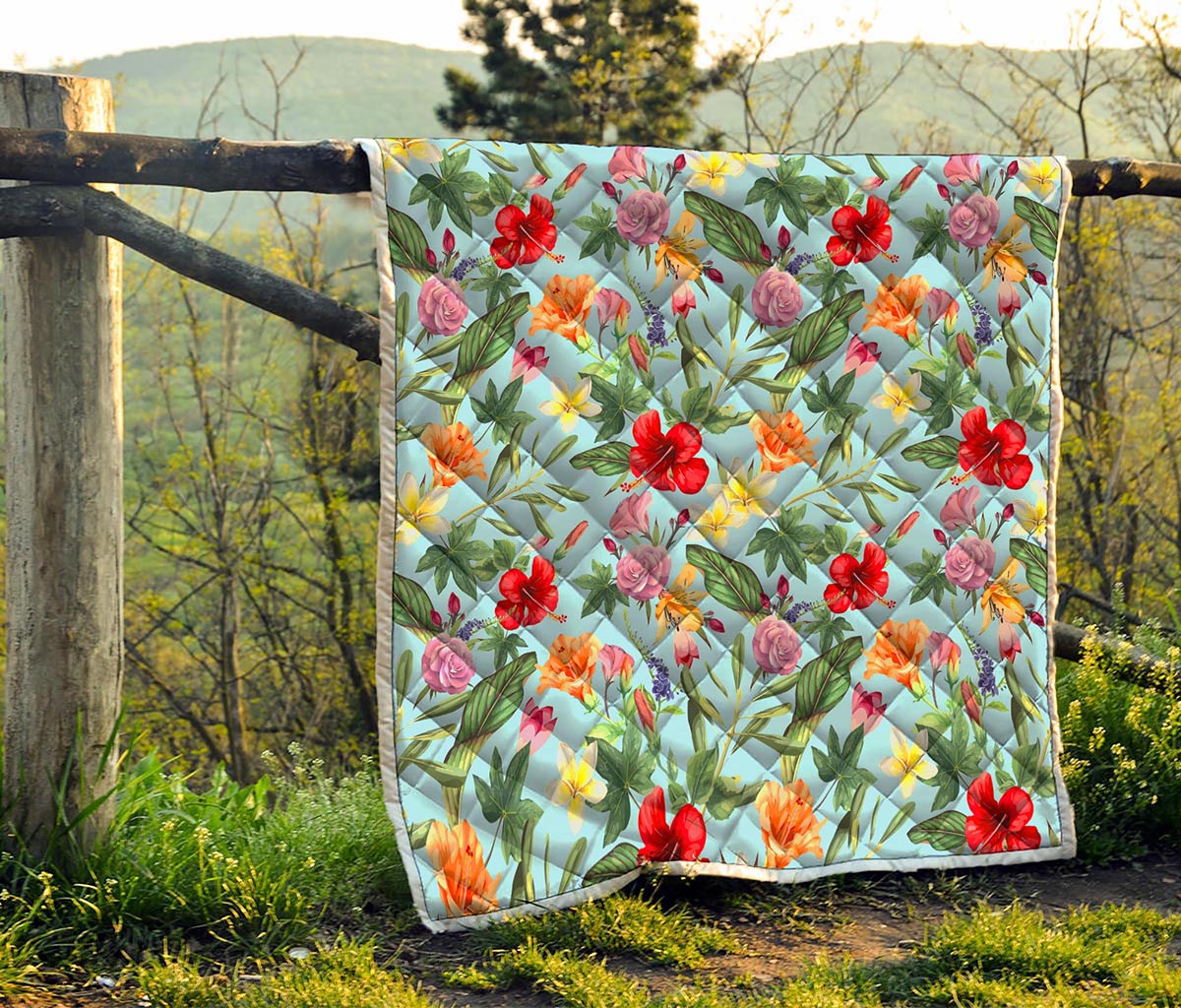 Hibiscus Flower Floral Pattern Print Quilt