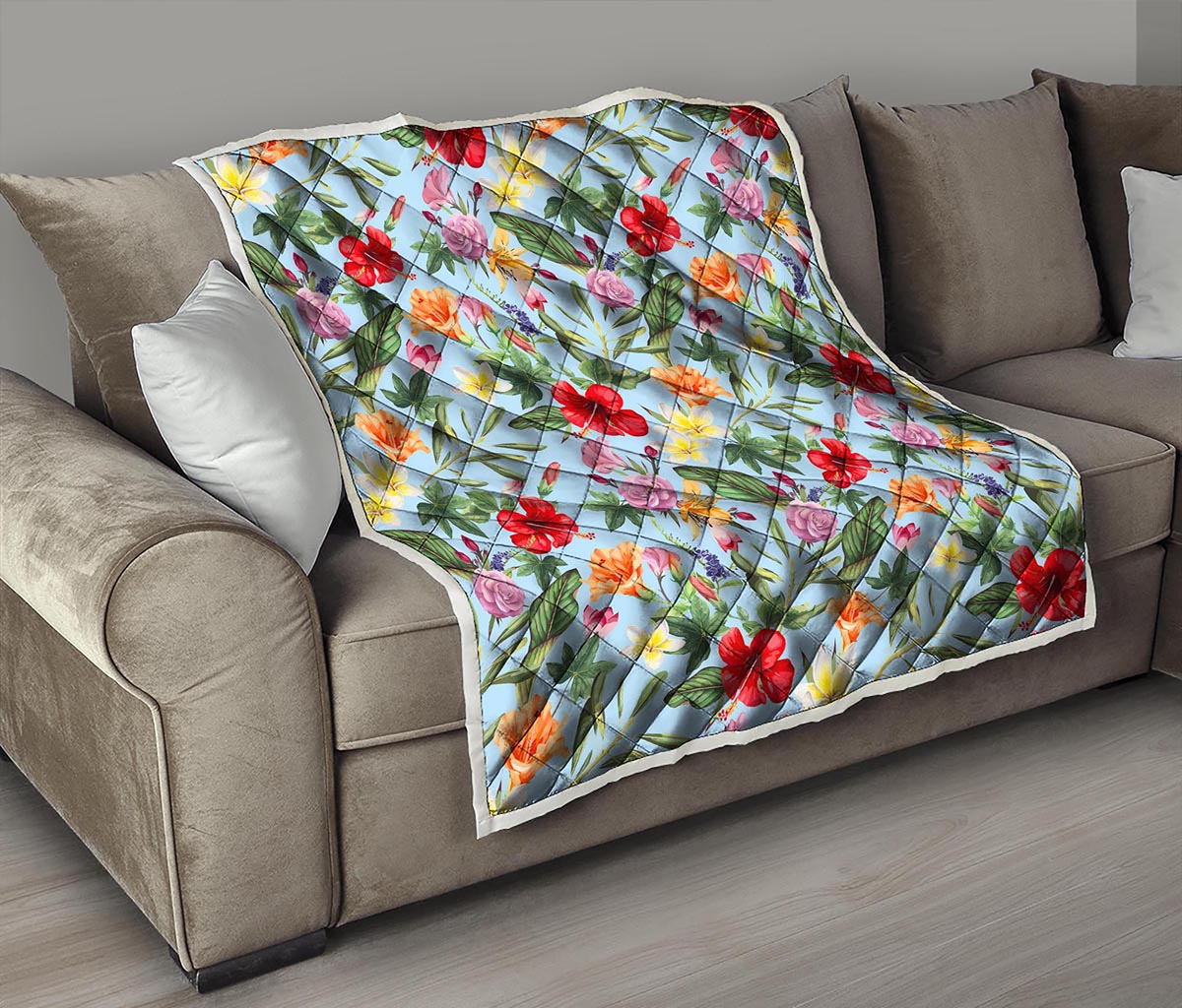 Hibiscus Flower Floral Pattern Print Quilt