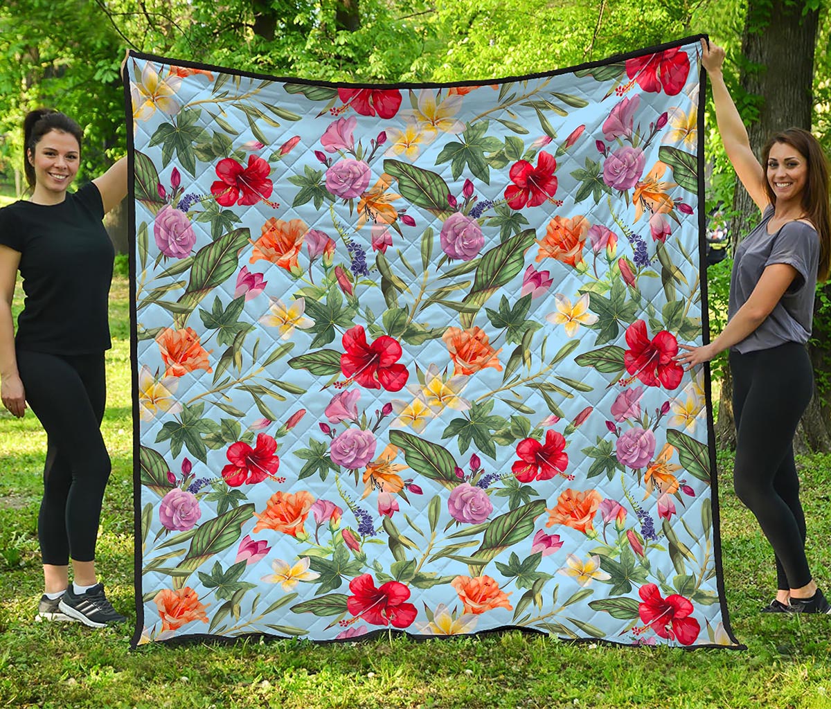 Hibiscus Flower Floral Pattern Print Quilt