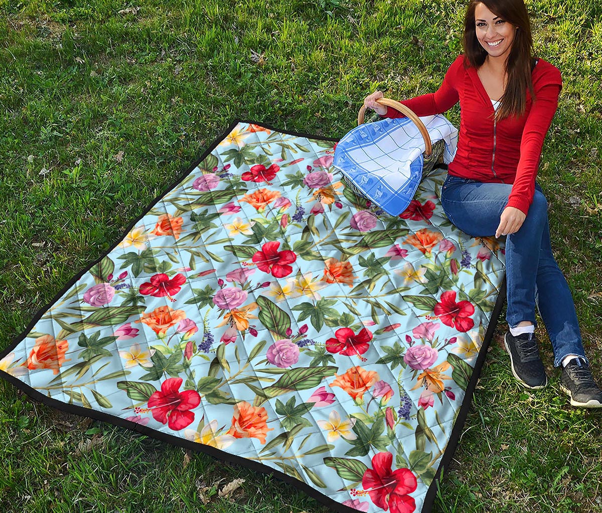 Hibiscus Flower Floral Pattern Print Quilt