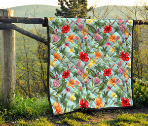 Hibiscus Flower Floral Pattern Print Quilt