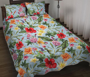 Hibiscus Flower Floral Pattern Print Quilt Bed Set