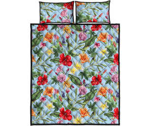 Hibiscus Flower Floral Pattern Print Quilt Bed Set