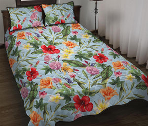 Hibiscus Flower Floral Pattern Print Quilt Bed Set