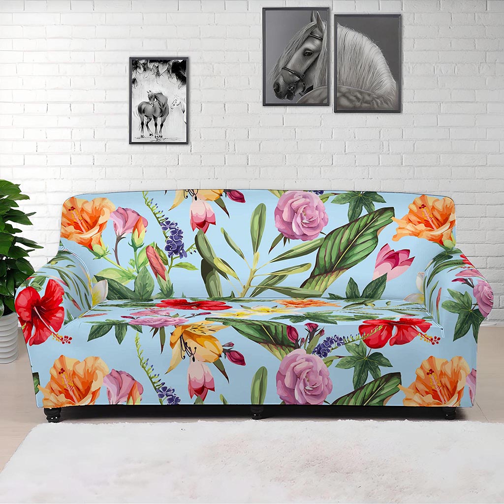 Hibiscus Flower Floral Pattern Print Sofa Cover