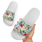 Hibiscus Flower Floral Pattern Print White Slide Sandals