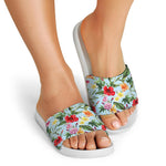 Hibiscus Flower Floral Pattern Print White Slide Sandals