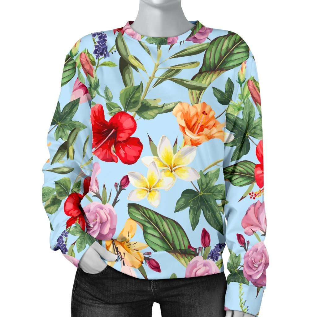 Hibiscus Flower Floral Pattern Print Women's Crewneck Sweatshirt GearFrost