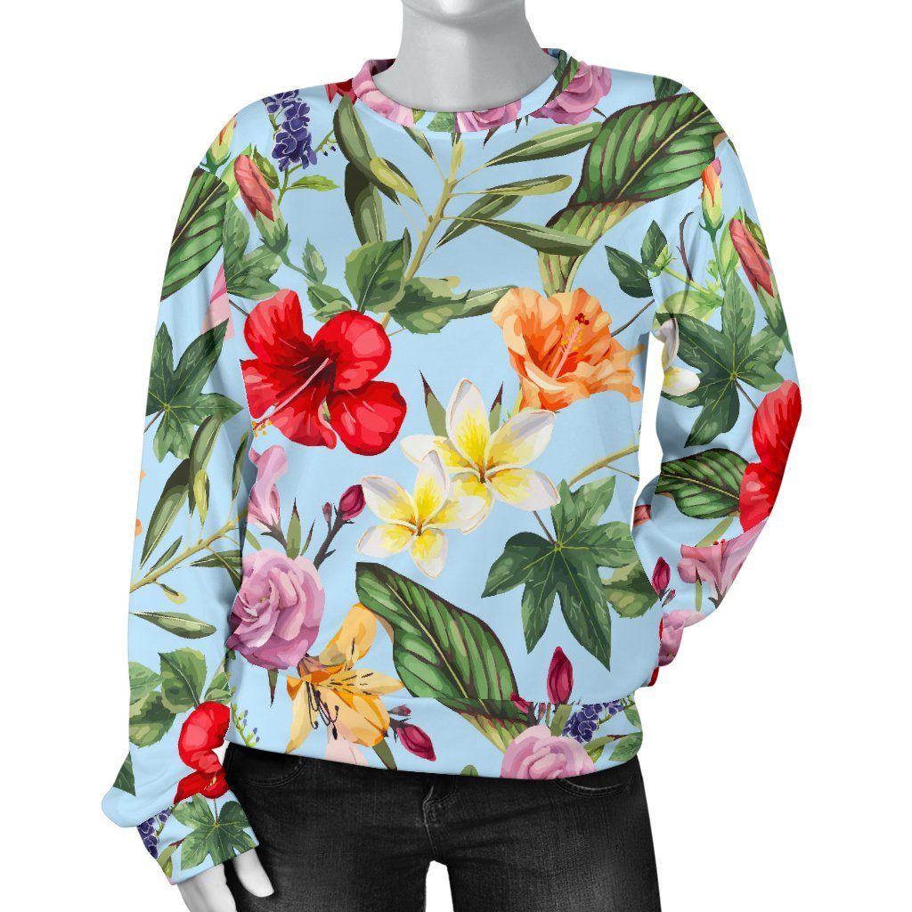 Hibiscus Flower Floral Pattern Print Women's Crewneck Sweatshirt GearFrost