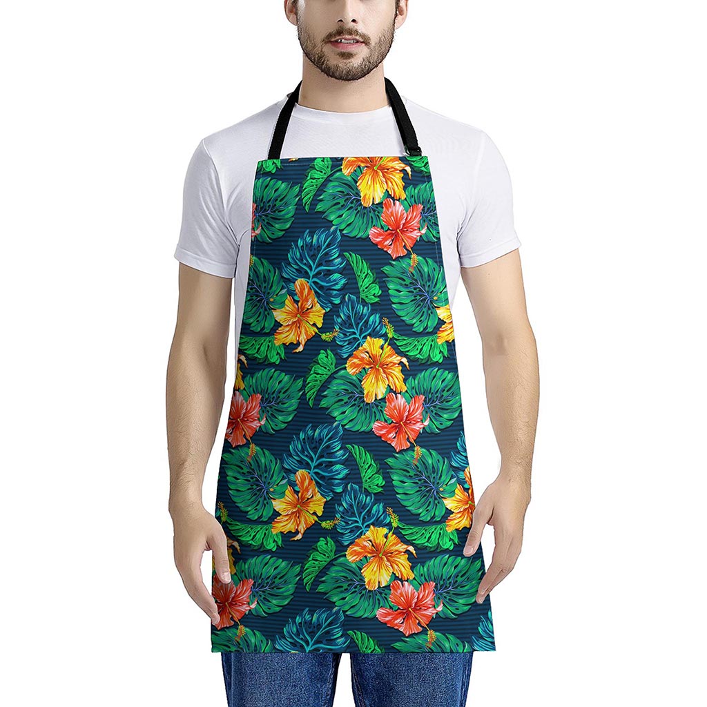 Hibiscus Monstera Hawaii Pattern Print Apron