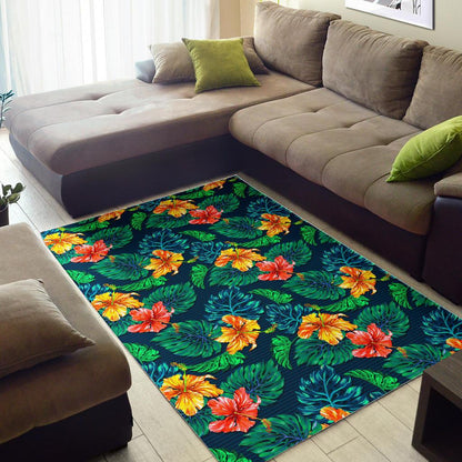 Hibiscus Monstera Hawaii Pattern Print Area Rug GearFrost