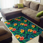 Hibiscus Monstera Hawaii Pattern Print Area Rug GearFrost