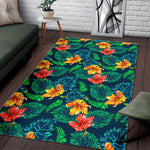 Hibiscus Monstera Hawaii Pattern Print Area Rug GearFrost