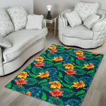 Hibiscus Monstera Hawaii Pattern Print Area Rug GearFrost