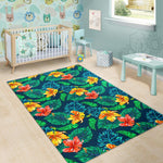 Hibiscus Monstera Hawaii Pattern Print Area Rug GearFrost