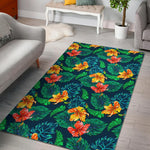 Hibiscus Monstera Hawaii Pattern Print Area Rug GearFrost