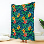 Hibiscus Monstera Hawaii Pattern Print Blanket