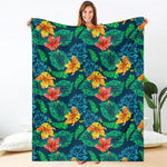 Hibiscus Monstera Hawaii Pattern Print Blanket