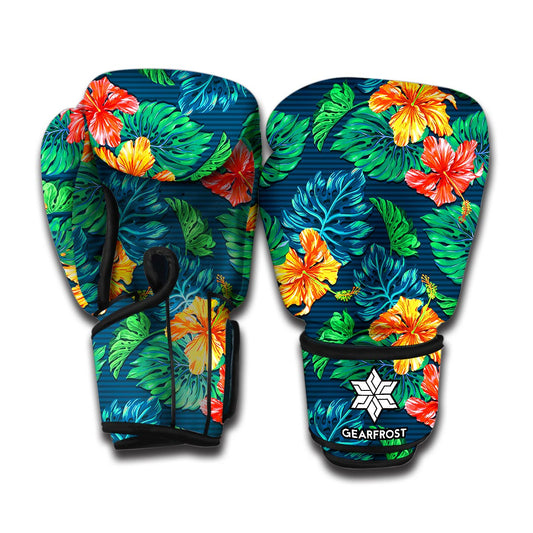 Hibiscus Monstera Hawaii Pattern Print Boxing Gloves