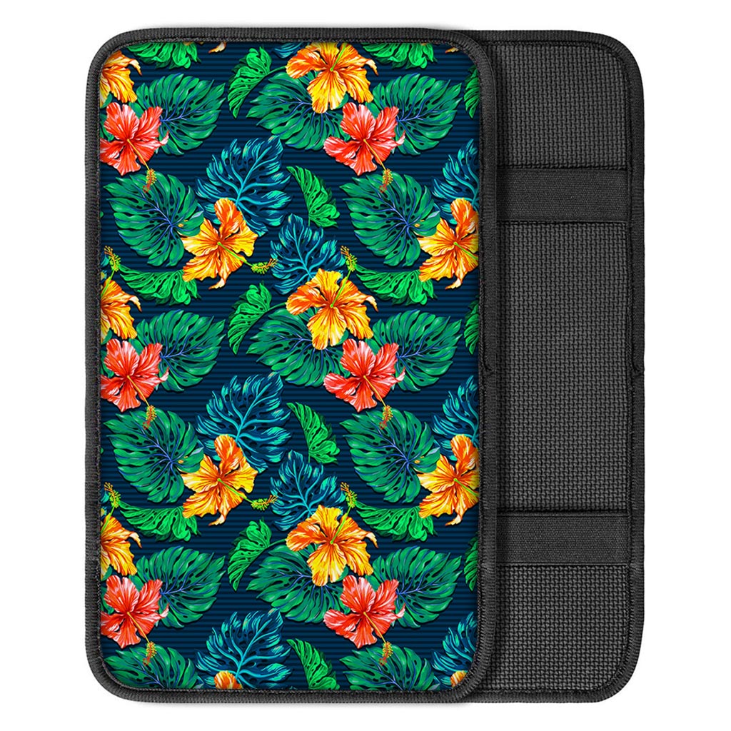 Hibiscus Monstera Hawaii Pattern Print Car Center Console Cover
