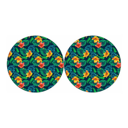 Hibiscus Monstera Hawaii Pattern Print Car Coasters