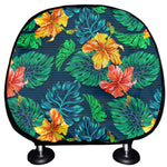 Hibiscus Monstera Hawaii Pattern Print Car Headrest Covers