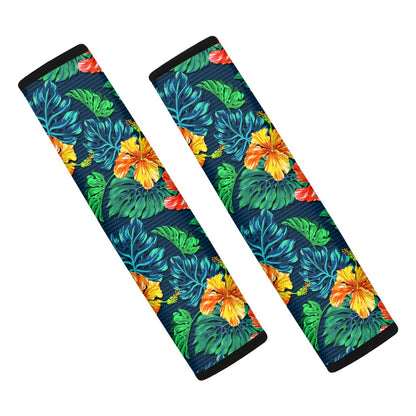 Hibiscus Monstera Hawaii Pattern Print Car Seat Belt Covers