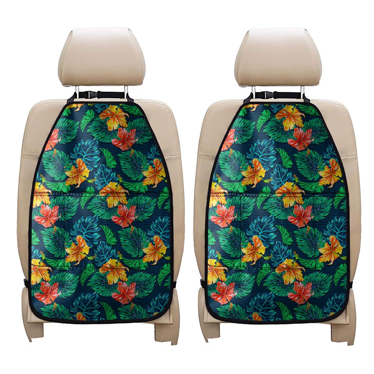 Hibiscus Monstera Hawaii Pattern Print Car Seat Organizers