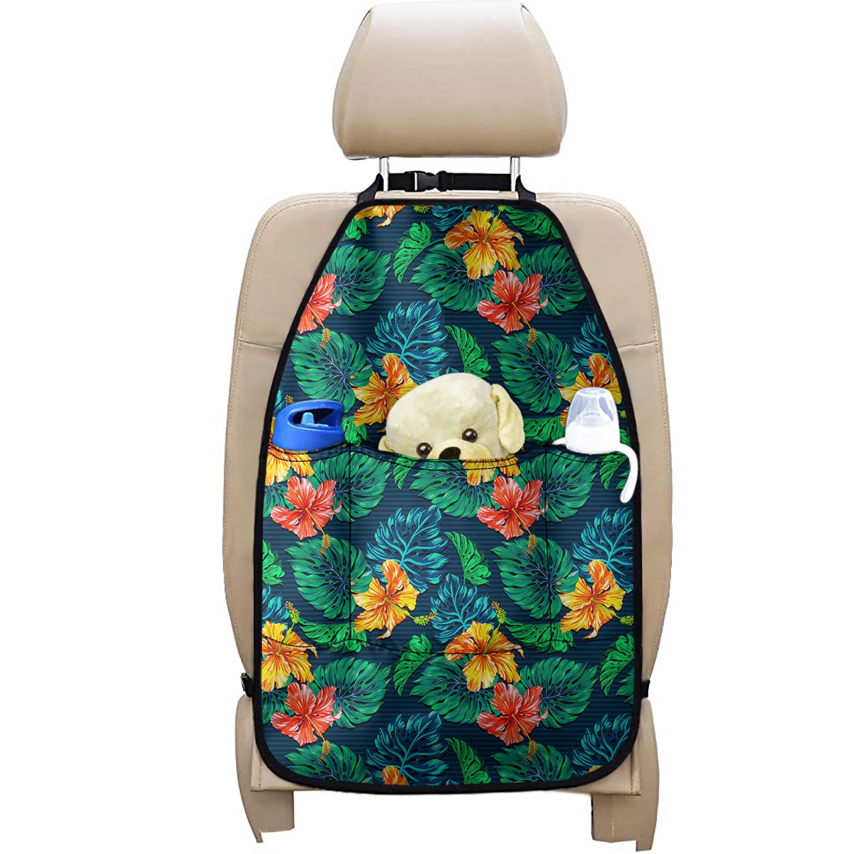 Hibiscus Monstera Hawaii Pattern Print Car Seat Organizers
