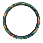 Hibiscus Monstera Hawaii Pattern Print Car Steering Wheel Cover