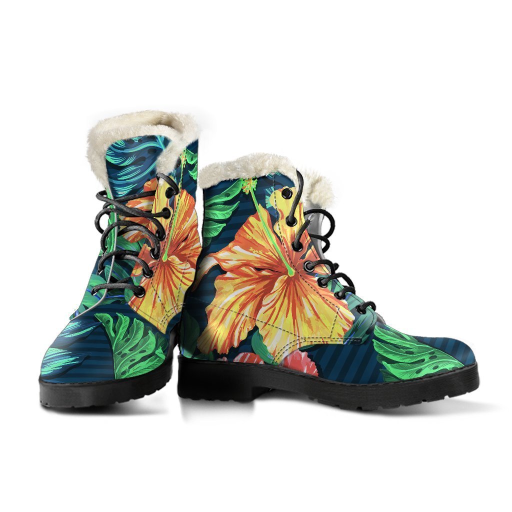 Hibiscus Monstera Hawaii Pattern Print Comfy Boots GearFrost