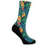 Hibiscus Monstera Hawaii Pattern Print Crew Socks