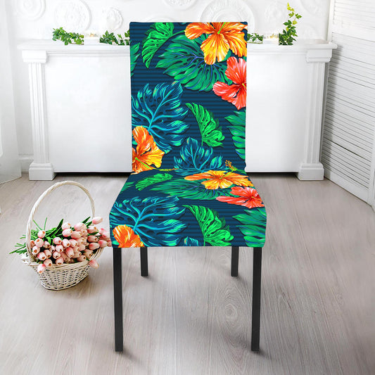 Hibiscus Monstera Hawaii Pattern Print Dining Chair Slipcover