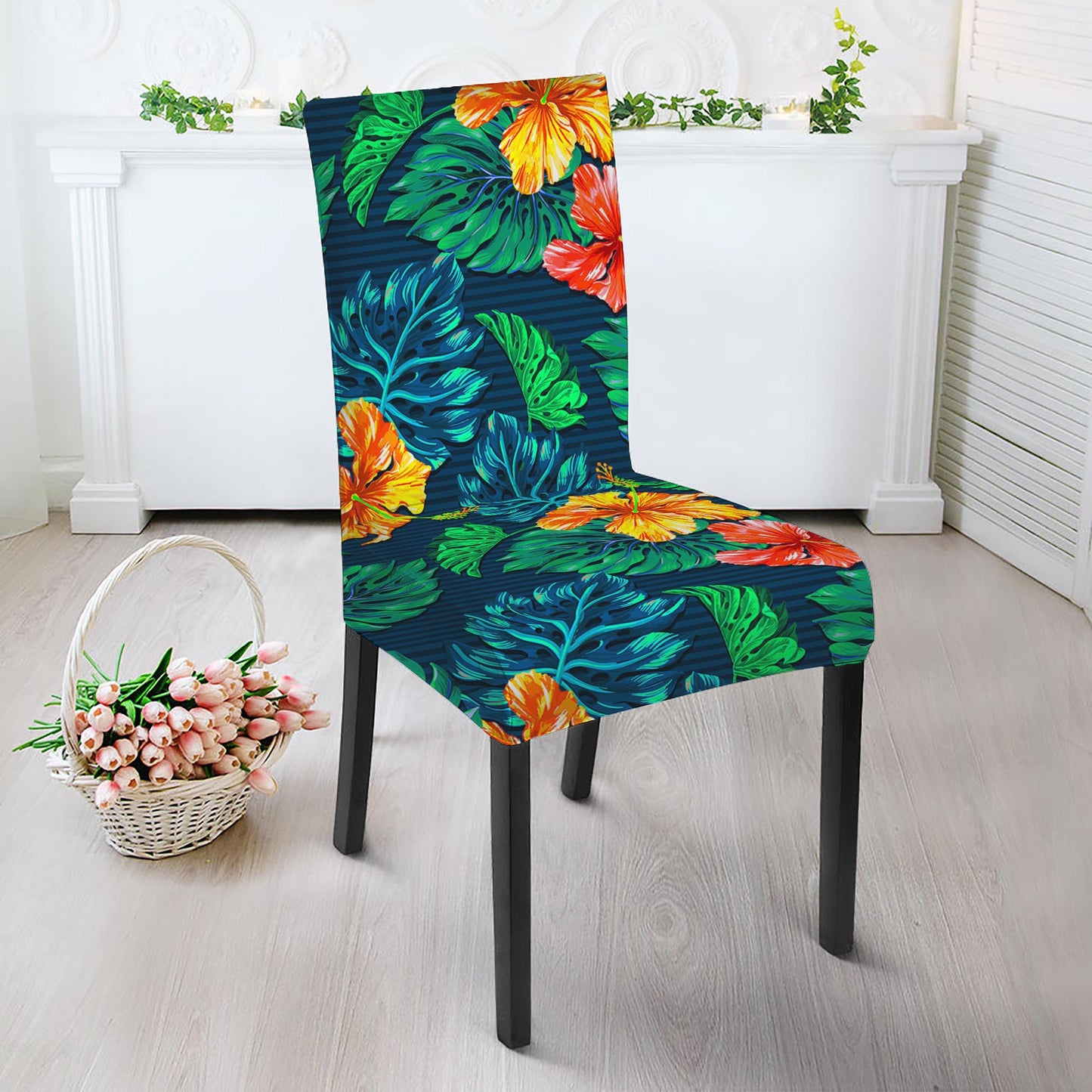 Hibiscus Monstera Hawaii Pattern Print Dining Chair Slipcover