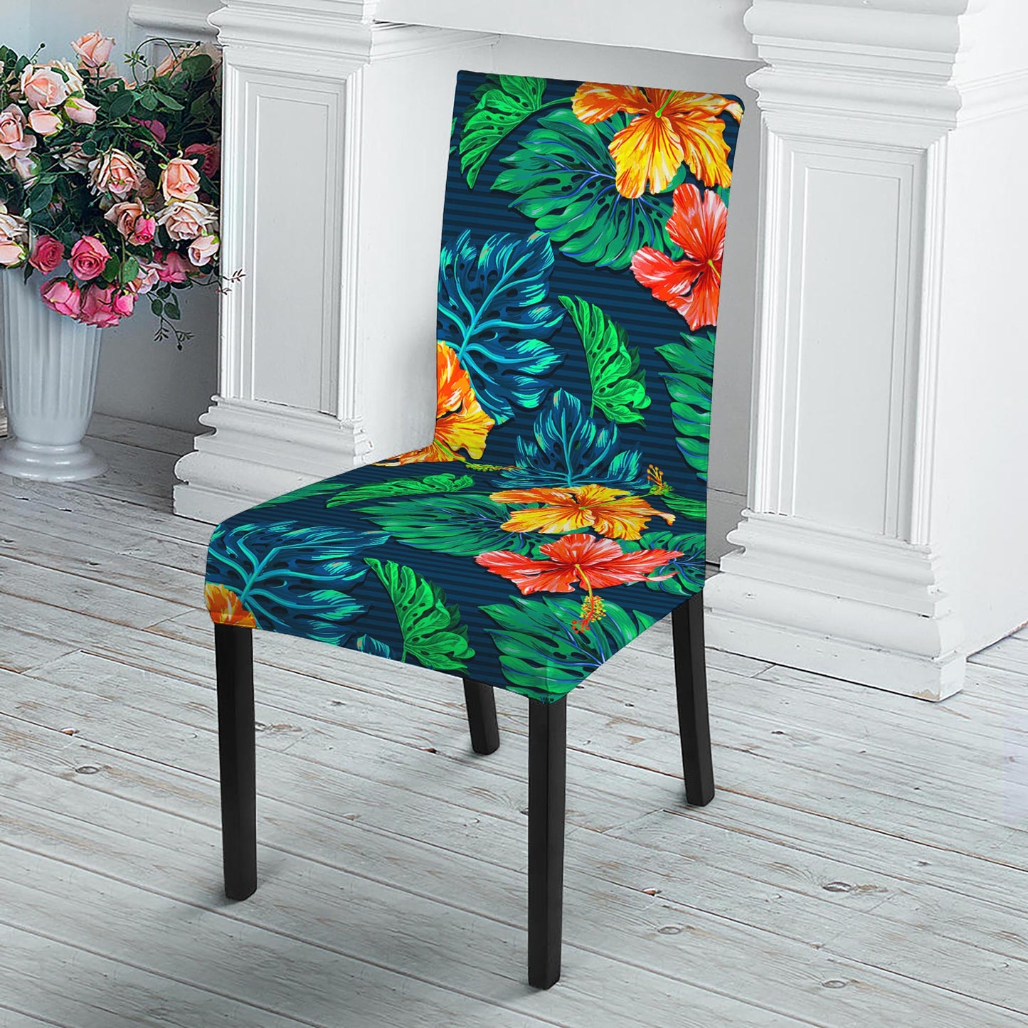 Hibiscus Monstera Hawaii Pattern Print Dining Chair Slipcover