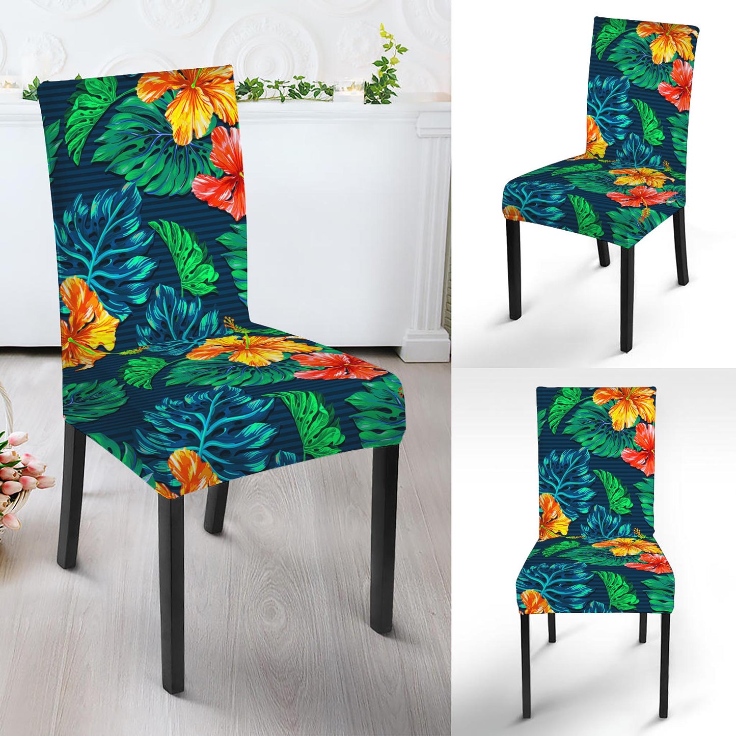 Hibiscus Monstera Hawaii Pattern Print Dining Chair Slipcover