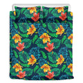 Hibiscus Monstera Hawaii Pattern Print Duvet Cover Bedding Set