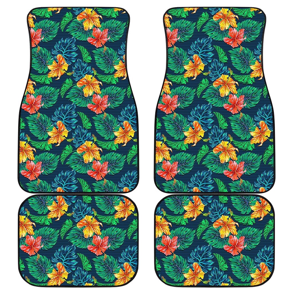 Hibiscus Monstera Hawaii Pattern Print Front and Back Car Floor Mats