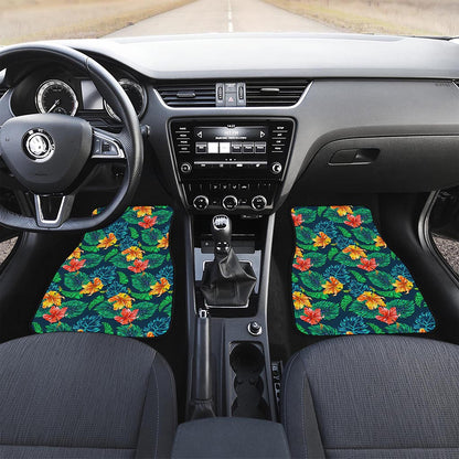 Hibiscus Monstera Hawaii Pattern Print Front and Back Car Floor Mats